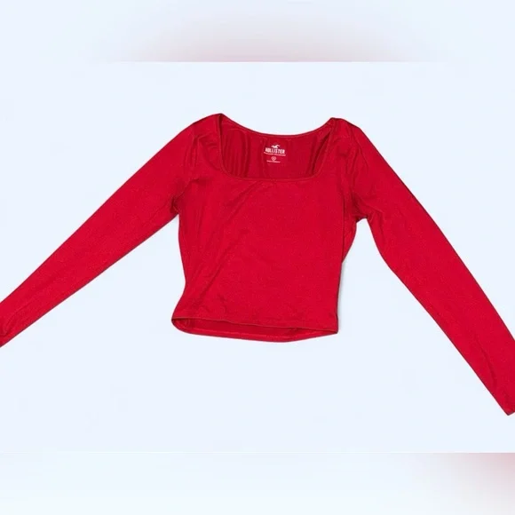 Hollister Women’s Long Sleeve Square Neck Seamless Baby Tee – Red ♥️ (Medium) - Picture 7 of 9